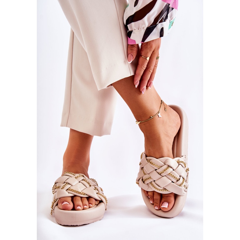 PS1 Lederhausschuhe für Damen mit Kette Beige Soline 2