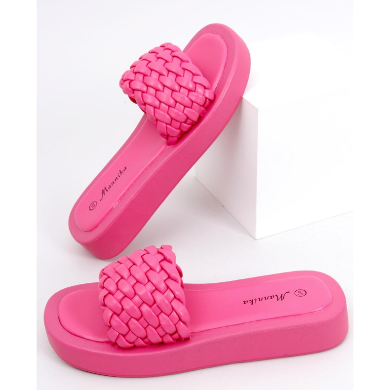 Sandaletten mit hohem Absatz und geflochtenen Elida Fushia-Streifen rosa 1