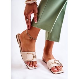 PG2 Klassische Lederpantoffeln für Damen mit beigefarbener Shilla-Verzierung golden 2