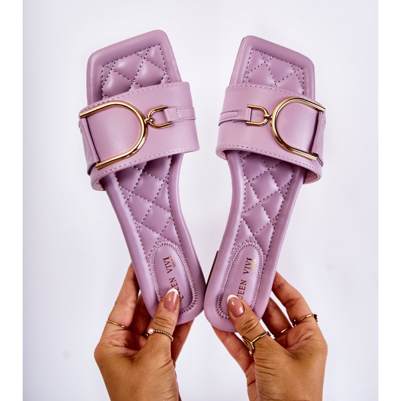 Klassische Lederhausschuhe für Damen mit violetter Shilla-Verzierung lila 2