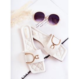 PG2 Klassische Lederhausschuhe für Damen mit weißer Shilla-Verzierung golden 1