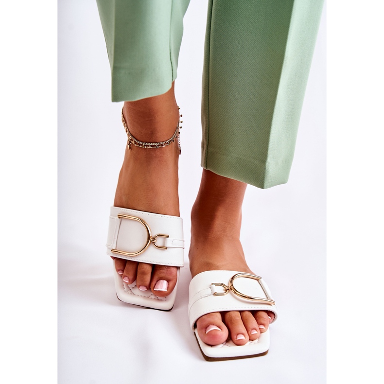 PG2 Klassische Lederhausschuhe für Damen mit weißer Shilla-Verzierung golden 2