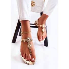 WS1 Modische Damen Sandalen Flip-Flops mit dekorativen Strasssteinen Golden Bellia 7