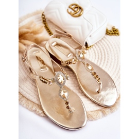 WS1 Modische Damen Sandalen Flip-Flops mit dekorativen Strasssteinen Golden Bellia 8