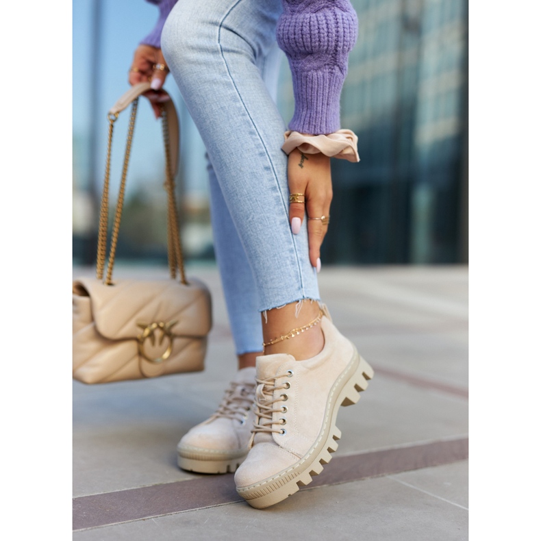 S.Barski Damen-Schnürschuhe aus Wildleder, Beige 1