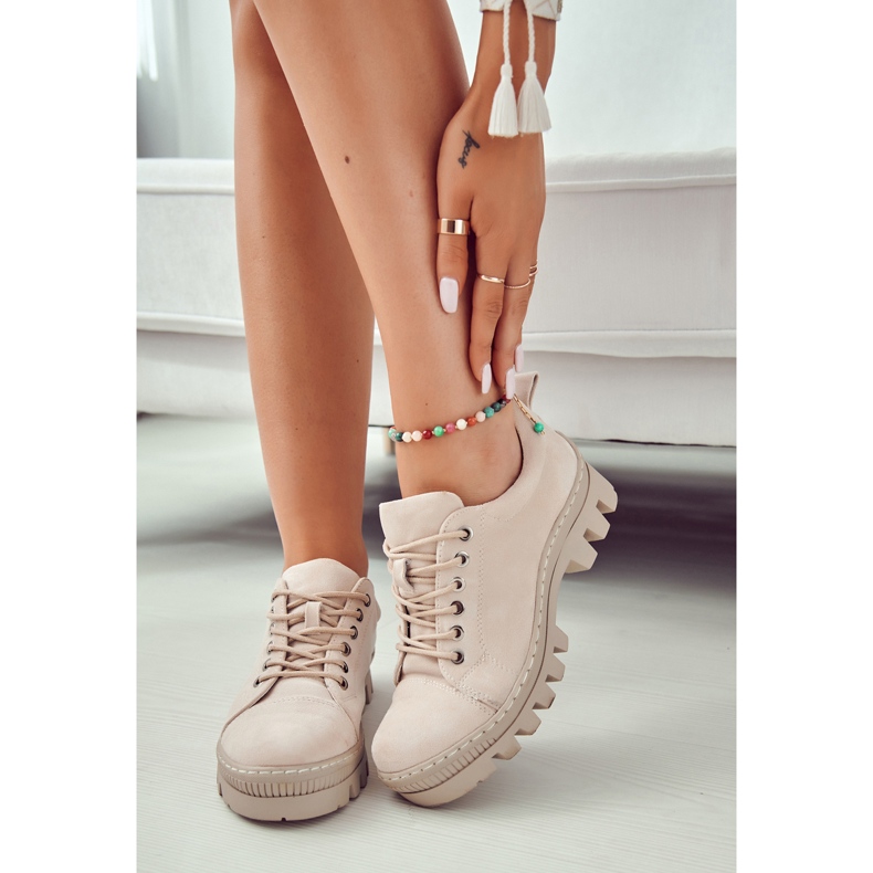 S.Barski Damen-Schnürschuhe aus Wildleder, Beige 4