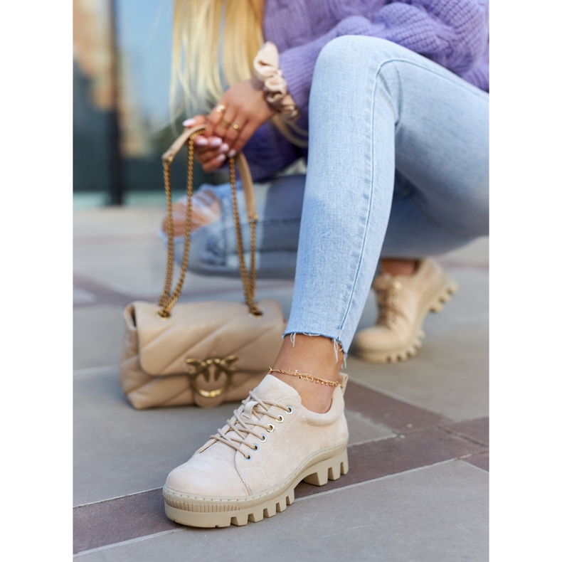 S.Barski Damen-Schnürschuhe aus Wildleder, Beige 3