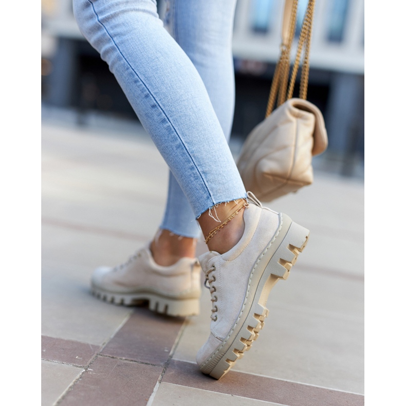 S.Barski Damen-Schnürschuhe aus Wildleder, Beige 2