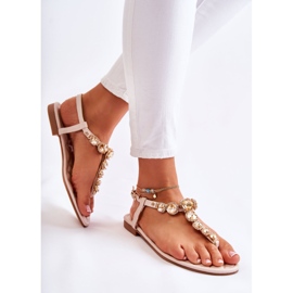 PG2 Damensandalen Flip-Flops mit dekorativem Gürtel Beige Juliana 2