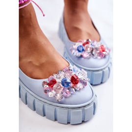 PA2 Lederballerinas auf einer Plattform mit einer bunten blauen Ladette-Dekoration 1