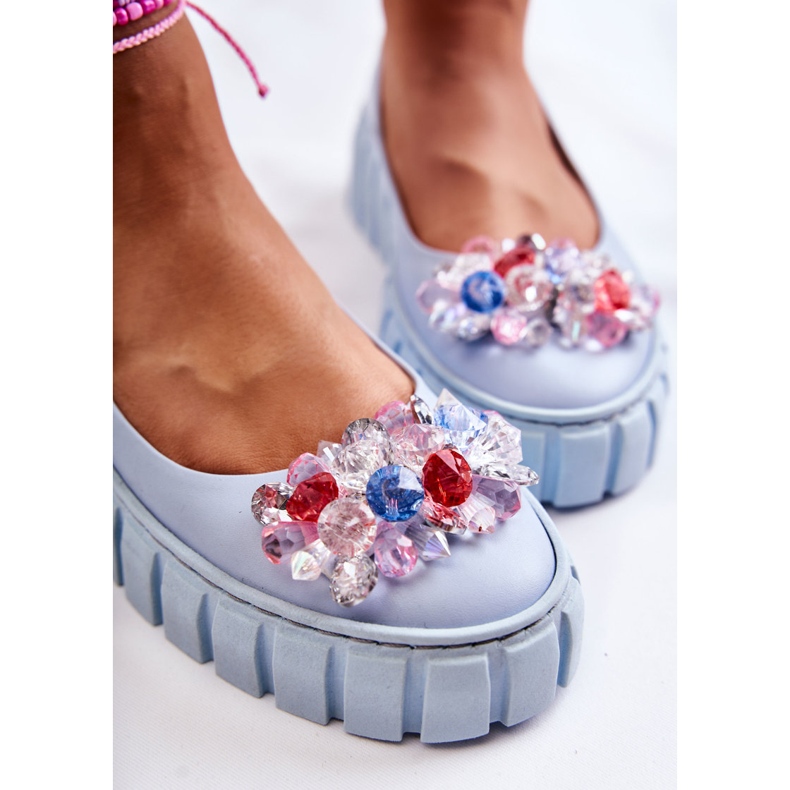 PA2 Lederballerinas auf einer Plattform mit einer bunten blauen Ladette-Dekoration 1