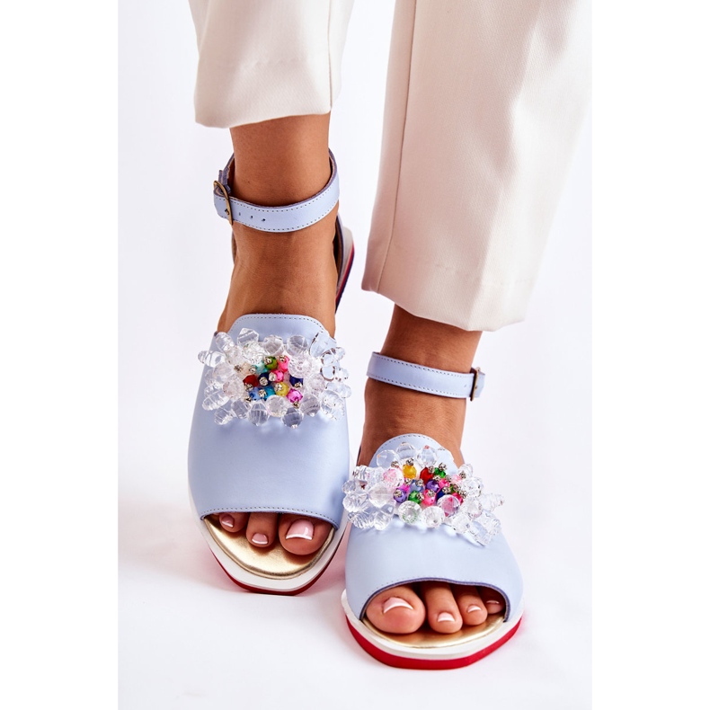 PA2 Ledersandalen für Damen mit blauer Nevassa-Verzierung 2