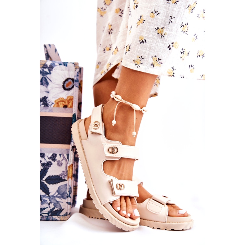 S.Barski Damen-Ledersandalen mit Verzierung, Beige 5