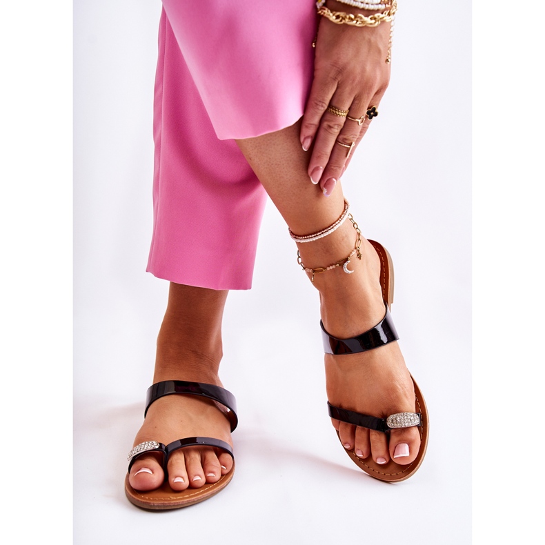 WS1 Lack-Flip-Flops für Damen Schwarz Jimena 2