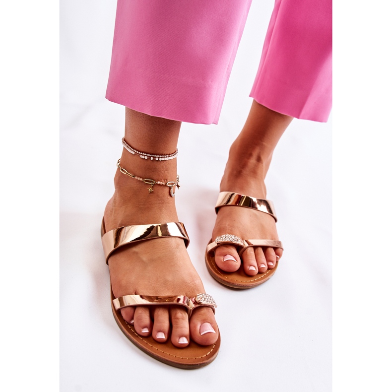 WS1 Lackierte Damen-Flip-Flops Pink Gold Jimena golden 2