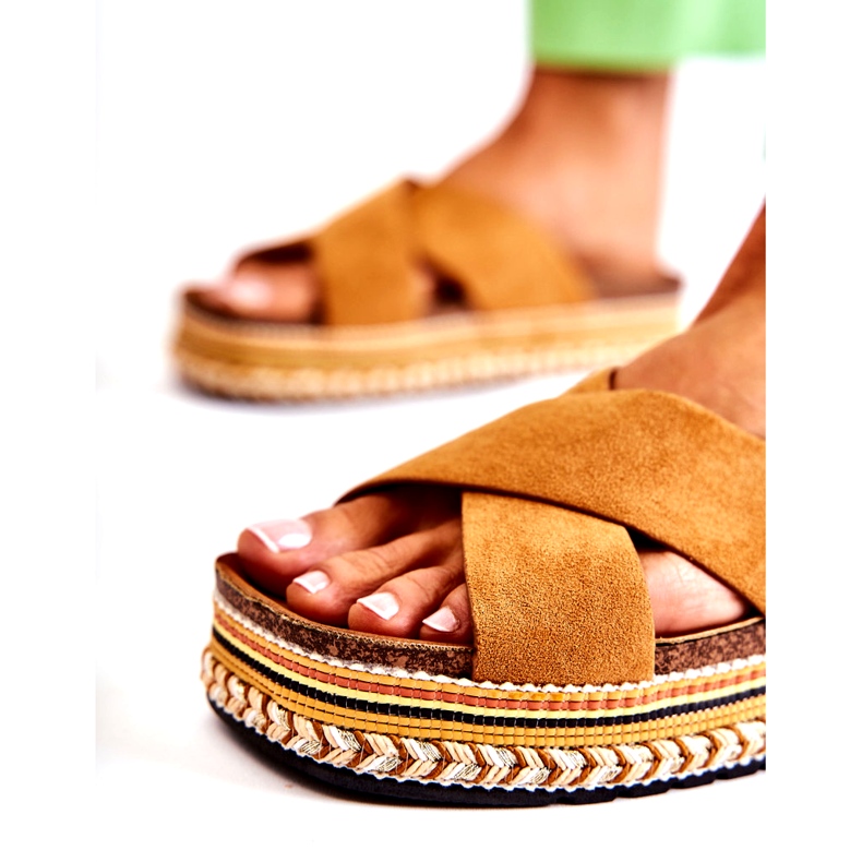 PG1 Damen-Wildlederpantoffeln auf der Camel Jossie-Plattform braun 6