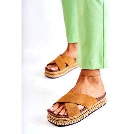 PG1 Damen-Wildlederpantoffeln auf der Camel Jossie-Plattform braun 4