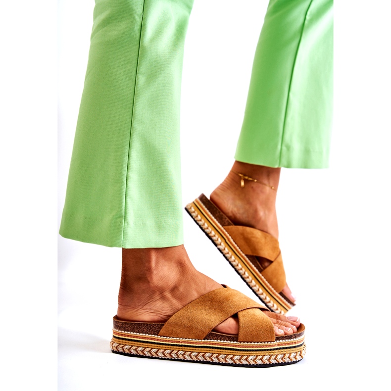 PG1 Damen-Wildlederpantoffeln auf der Camel Jossie-Plattform braun 3