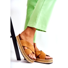 PG1 Damen-Wildlederpantoffeln auf der Camel Jossie-Plattform braun 1