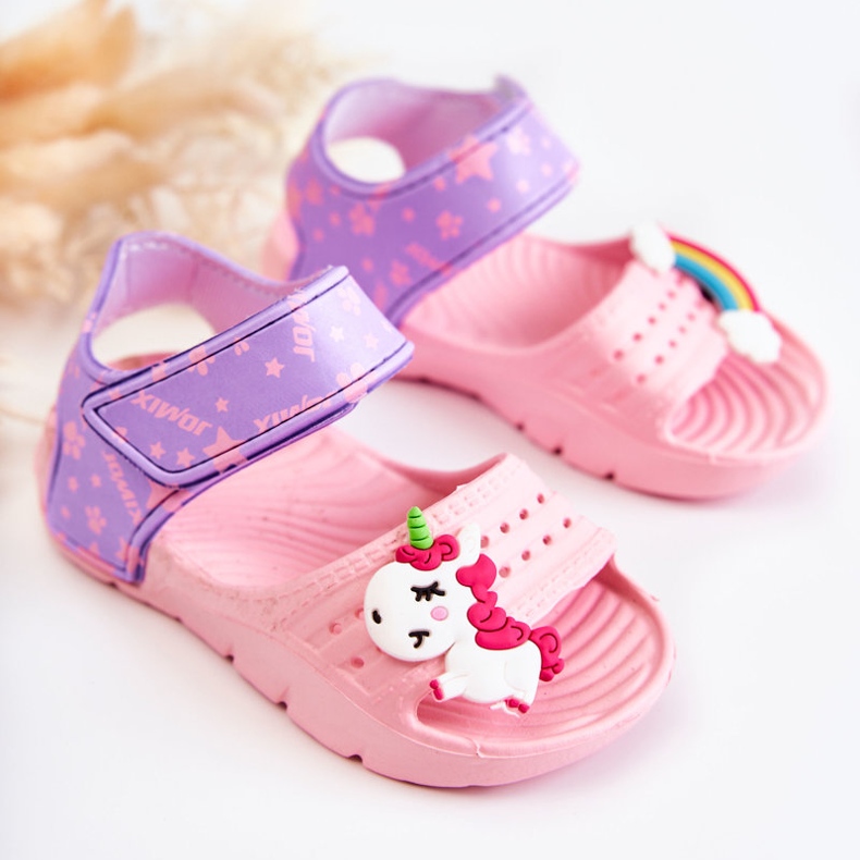 WJ1 Leichte Kindersandalen mit Verzierungen in Rosa und Lila 1