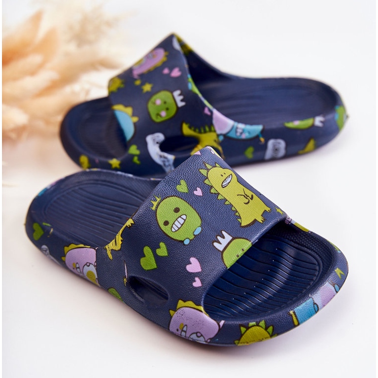 WJ1 Leichte Kinderhausschuhe Dinosaurier Astro Marineblau navy blau 2