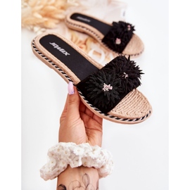 WJ1 Damenhausschuhe mit Material Blumen Schwarz Susana 1