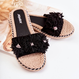 WJ1 Damenhausschuhe mit Material Blumen Schwarz Susana 2