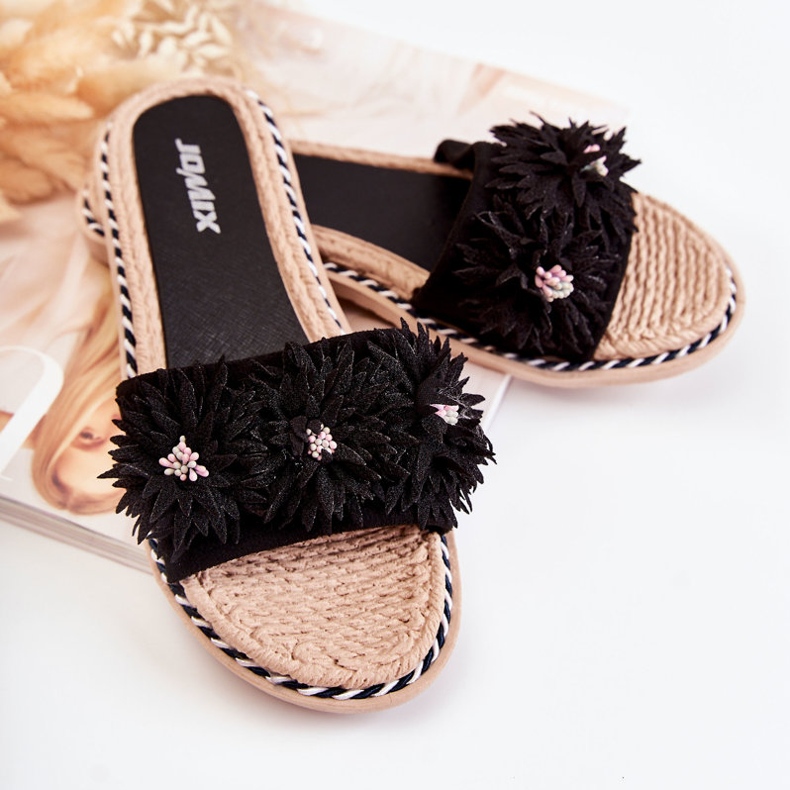 WJ1 Damenhausschuhe mit Material Blumen Schwarz Susana 2