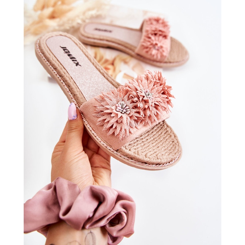 WJ1 Damenhausschuhe mit Stoffblumen Rosa Susana 1