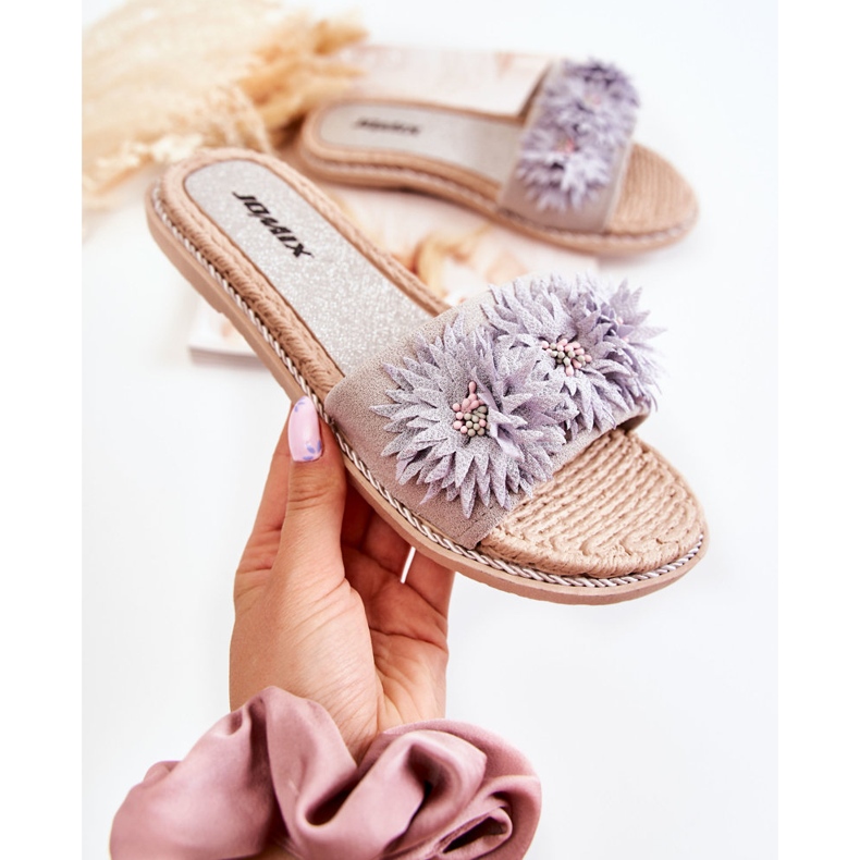 WJ1 Damenhausschuhe mit Stoffblumen Grau Susana 1