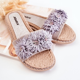 WJ1 Damenhausschuhe mit Stoffblumen Grau Susana 2