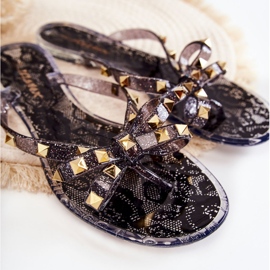 WJ1 Damen-Gummi-Flip-Flops Schwarz Monise 2