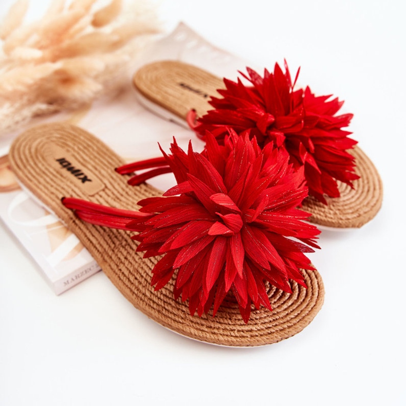 Damen-Flip-Flops mit Stoffverzierung Eviana rot 1