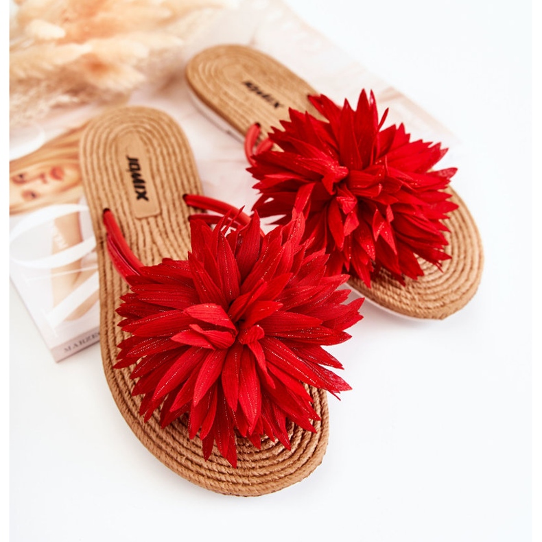 Damen-Flip-Flops mit Stoffverzierung Eviana rot 2