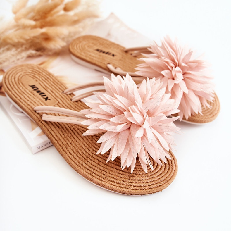 WJ1 Damen-Flip-Flops mit Stoffornament Hellrosa Eviana 1