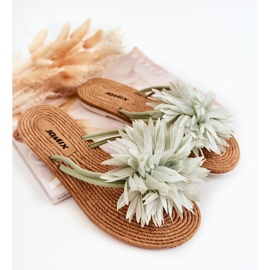 Damen-Flip-Flops mit grünem Stoffornament Eviana 1