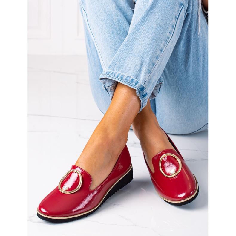 SHELOVET Damen-Slipper aus Lackleder rot 2
