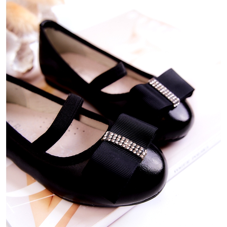 S.Barski Ballerinas für Kinder aus Leder mit dekorativer Schleife Schwarz Claril 2