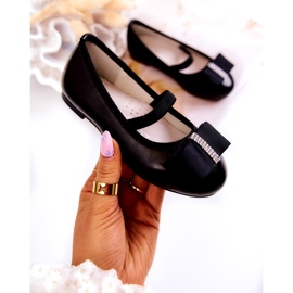 S.Barski Ballerinas für Kinder aus Leder mit dekorativer Schleife Schwarz Claril 1