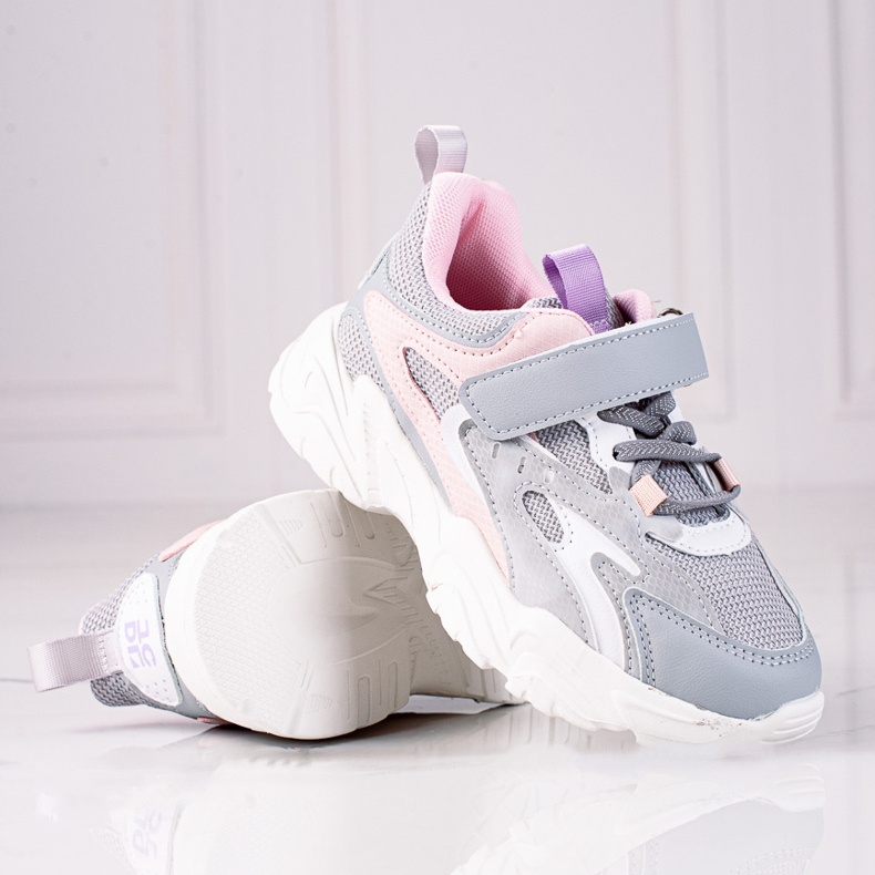 Shelovet Kindersneaker auf dicker Sohle, hellgrau rosa 1