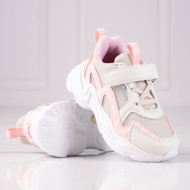 Shelovet Kinder Sneaker mit Klettverschluss beige rosa 1