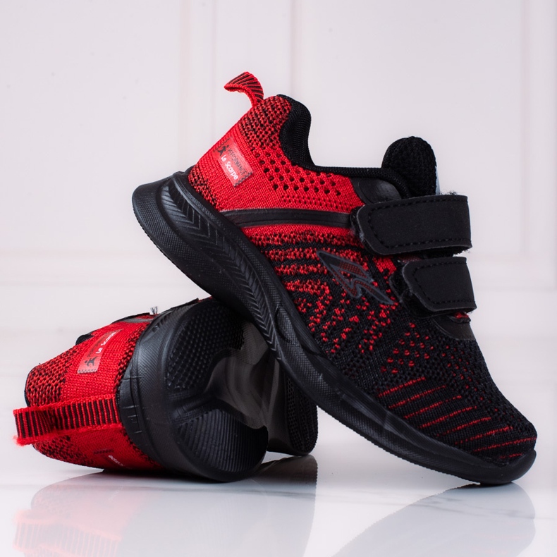 Shelovet Jungen Turnschuhe aus rotem und schwarzem Material 1