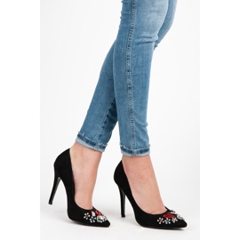 Weide Wildleder-Heels mit Kristallen schwarz 2