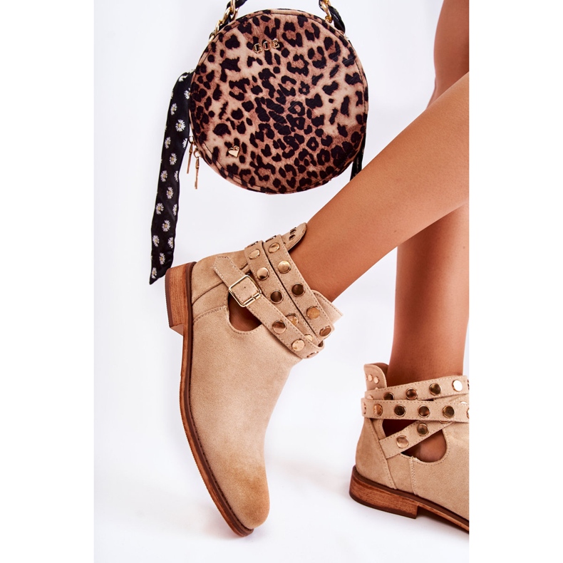 WS1 Damenstiefel mit Jets auf flachem Absatz Beige Larino 1