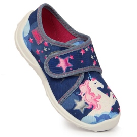 Hausschuhe mit Klettverschluss und Einhorn Befado Jr BEF35A marineblau 1
