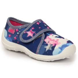 Hausschuhe mit Klettverschluss und Einhorn Befado Jr BEF35A marineblau navy blau 2