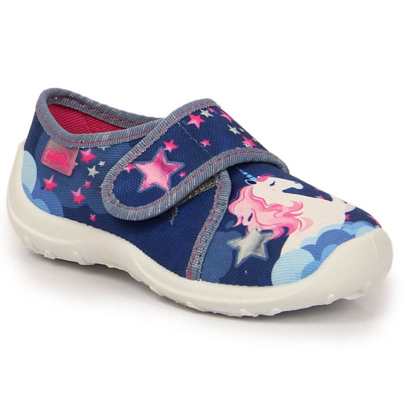 Hausschuhe mit Klettverschluss und Einhorn Befado Jr BEF35A marineblau 2