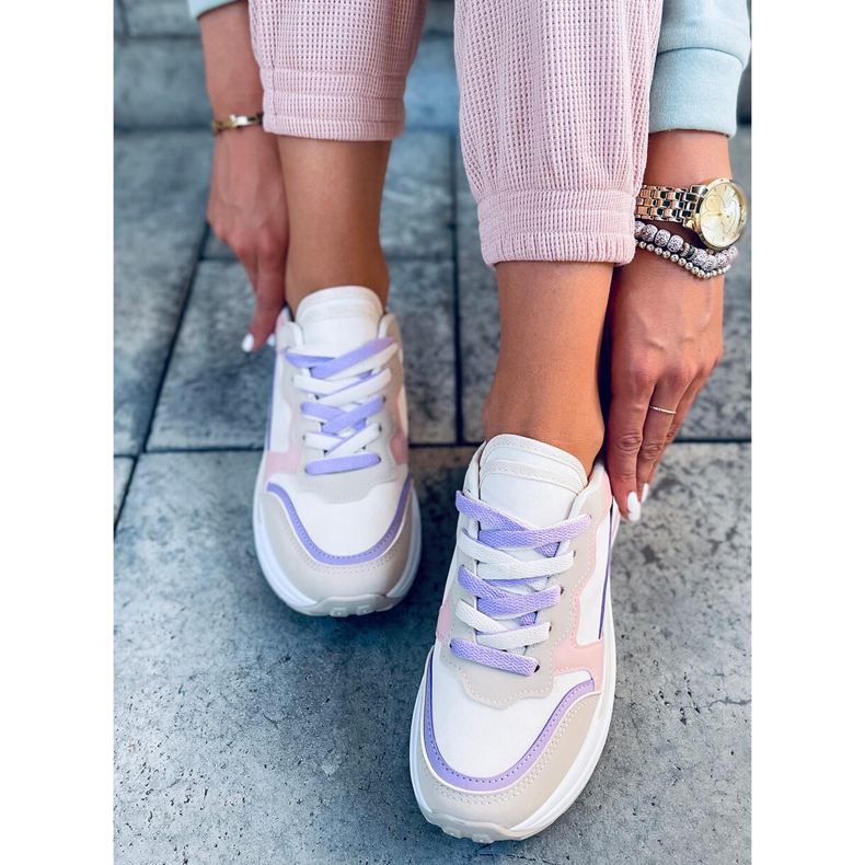 Ekani Rosa Turnschuhe beige weiß lila blau 1