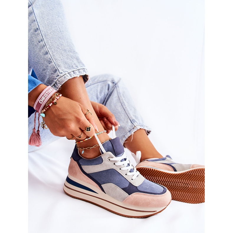 PS1 Damen Wildleder Sportschuhe Blau-Grau Elisse rosa 1