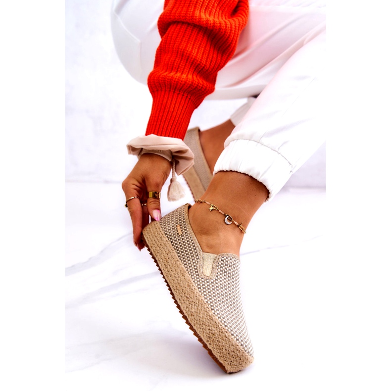 Geflochtene Turnschuhe für Damen Slip On Big Star JJ274394 Beige golden 4